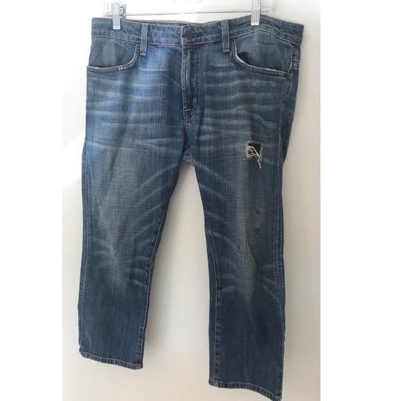 Current/Elliott Denim - Current Elliot The Slouched Cropped super Loved Destroyed With Paint size 28